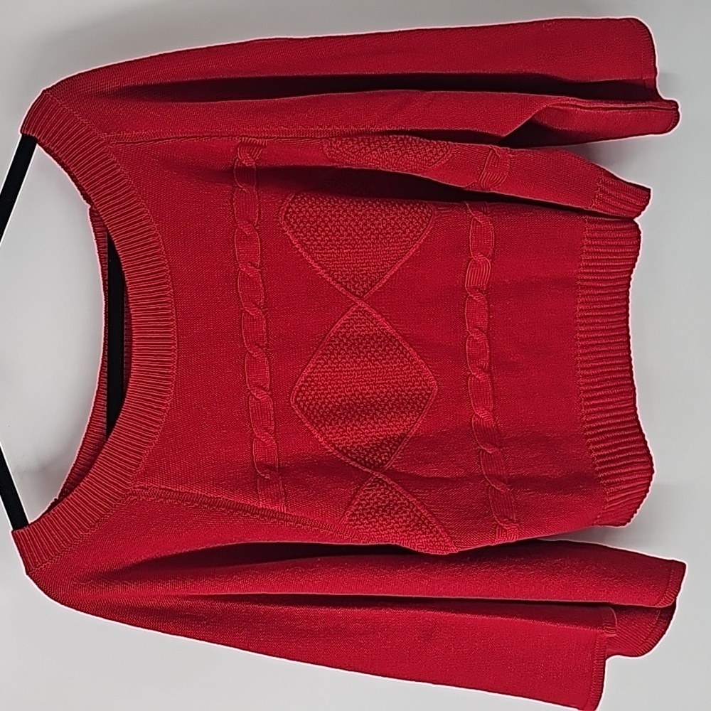 AS Rich Red Cable Knit Bell Sleeves‎ Scoop Neckline Sweater